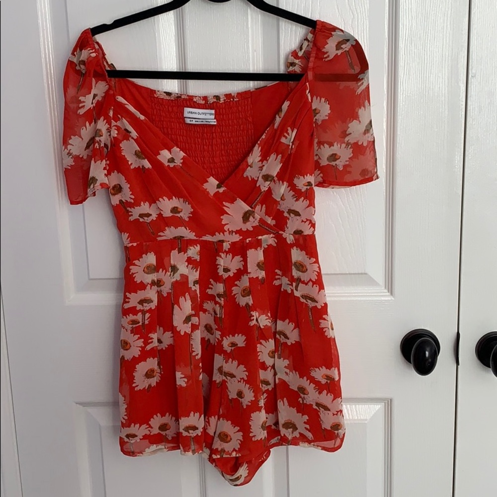 Urban Outfitters red floral print romper